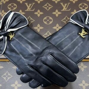 <AUTHENTIC>Louis Vuitton Black Leather Bow Gloves